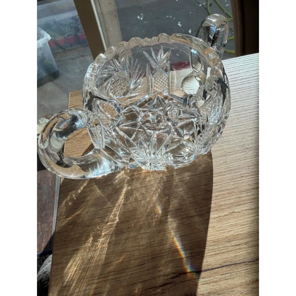Vintage American Brilliant Style Cut Crystal Creamer Sugar Bowl & Spooner Set